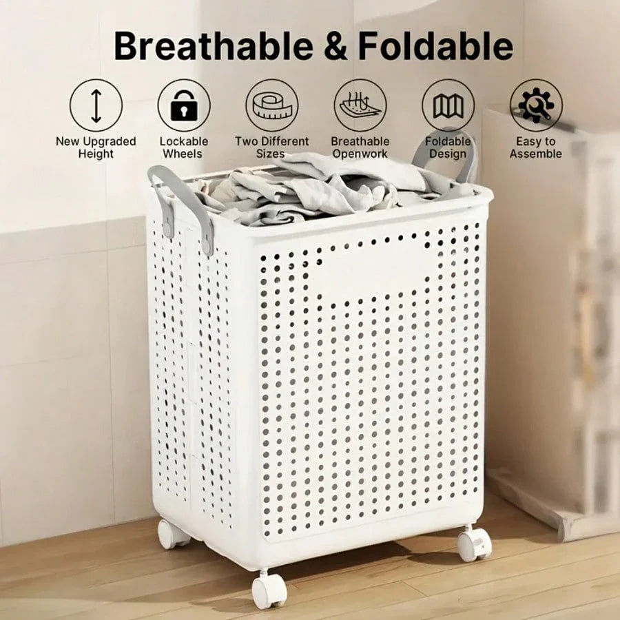 ✅ Collapsible Laundry Basket with Wheels – Large Capacity