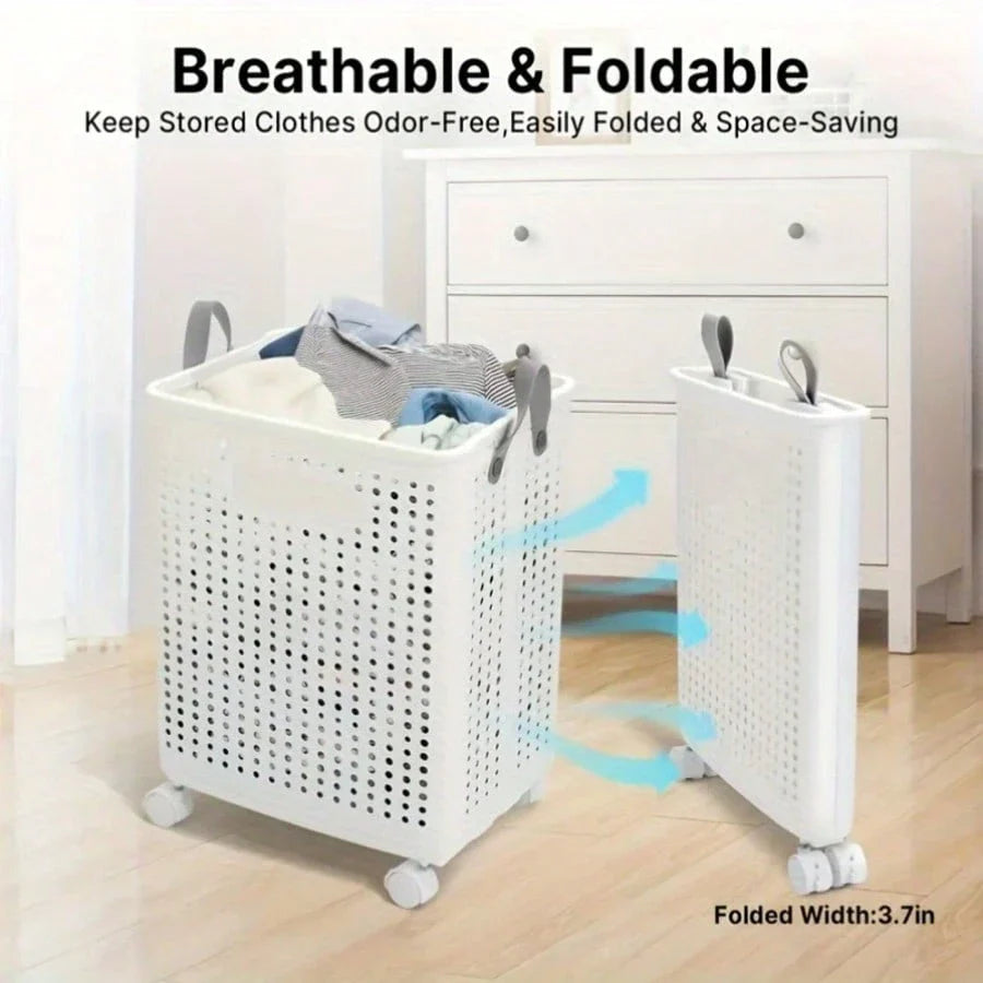 ✅ Collapsible Laundry Basket with Wheels – Large Capacity