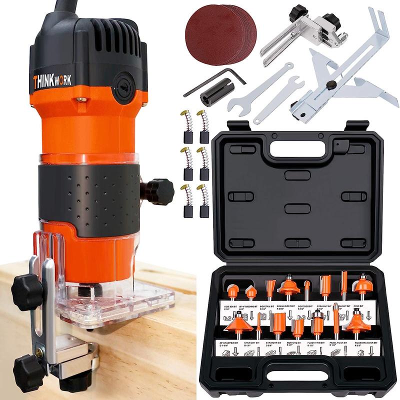 THINKWORK 6.5A Compact Router with 15-Piece Bit Set