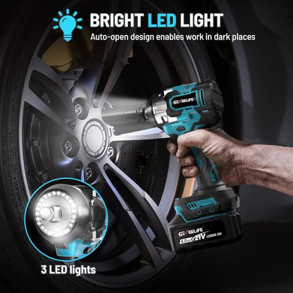 GEVEELIFE 700Nm Brushless Cordless Impact Wrench 1/2", 2×4.0Ah