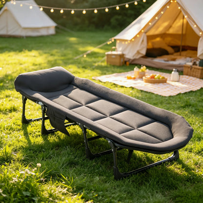 Sweetcrispy Folding Camping Cot with Mattress, Adjustable Outdoor Sleeping Bed