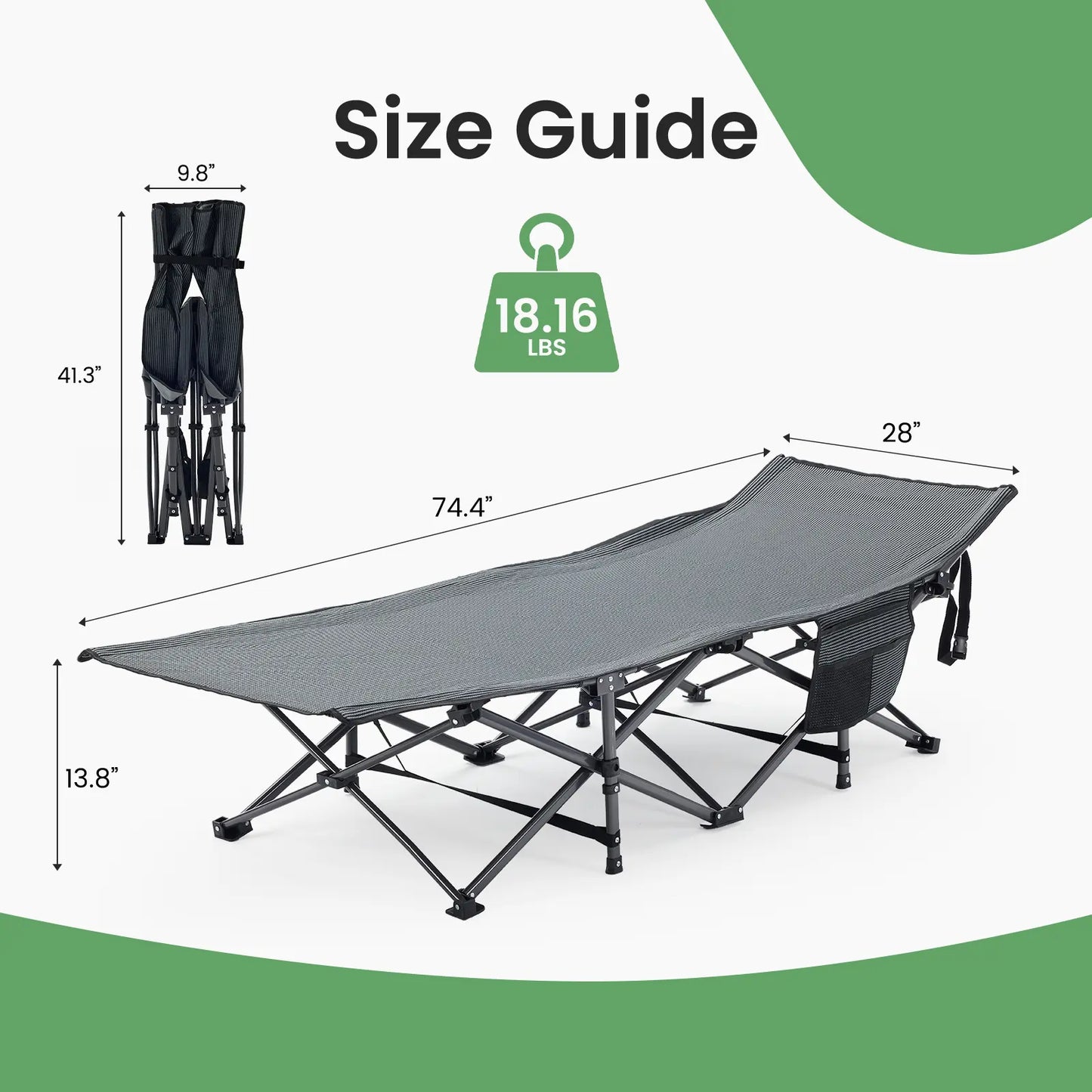 Sweetcrispy Folding Camping Cot with Mattress, Adjustable Outdoor Sleeping Bed