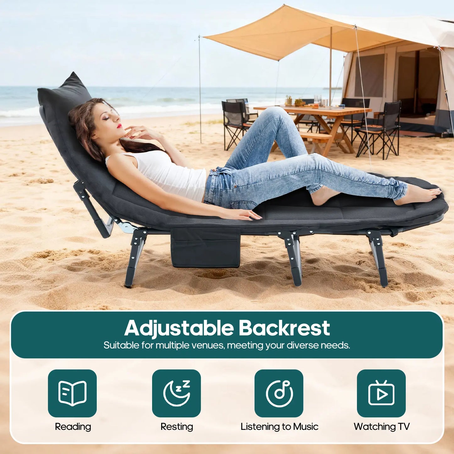 Sweetcrispy Folding Camping Cot with Mattress, Adjustable Outdoor Sleeping Bed