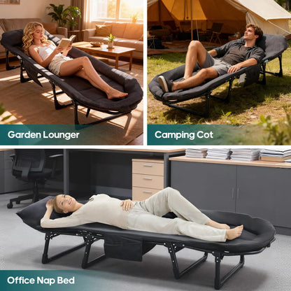 Sweetcrispy Folding Camping Cot with Mattress, Adjustable Outdoor Sleeping Bed