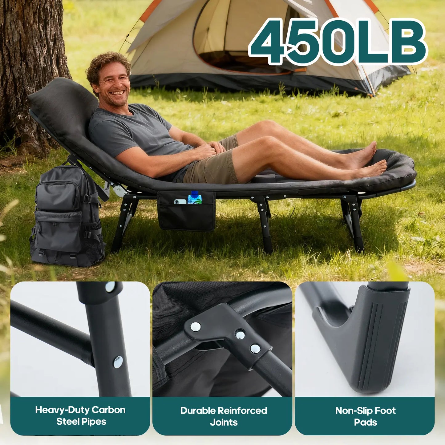 Sweetcrispy Folding Camping Cot with Mattress, Adjustable Outdoor Sleeping Bed
