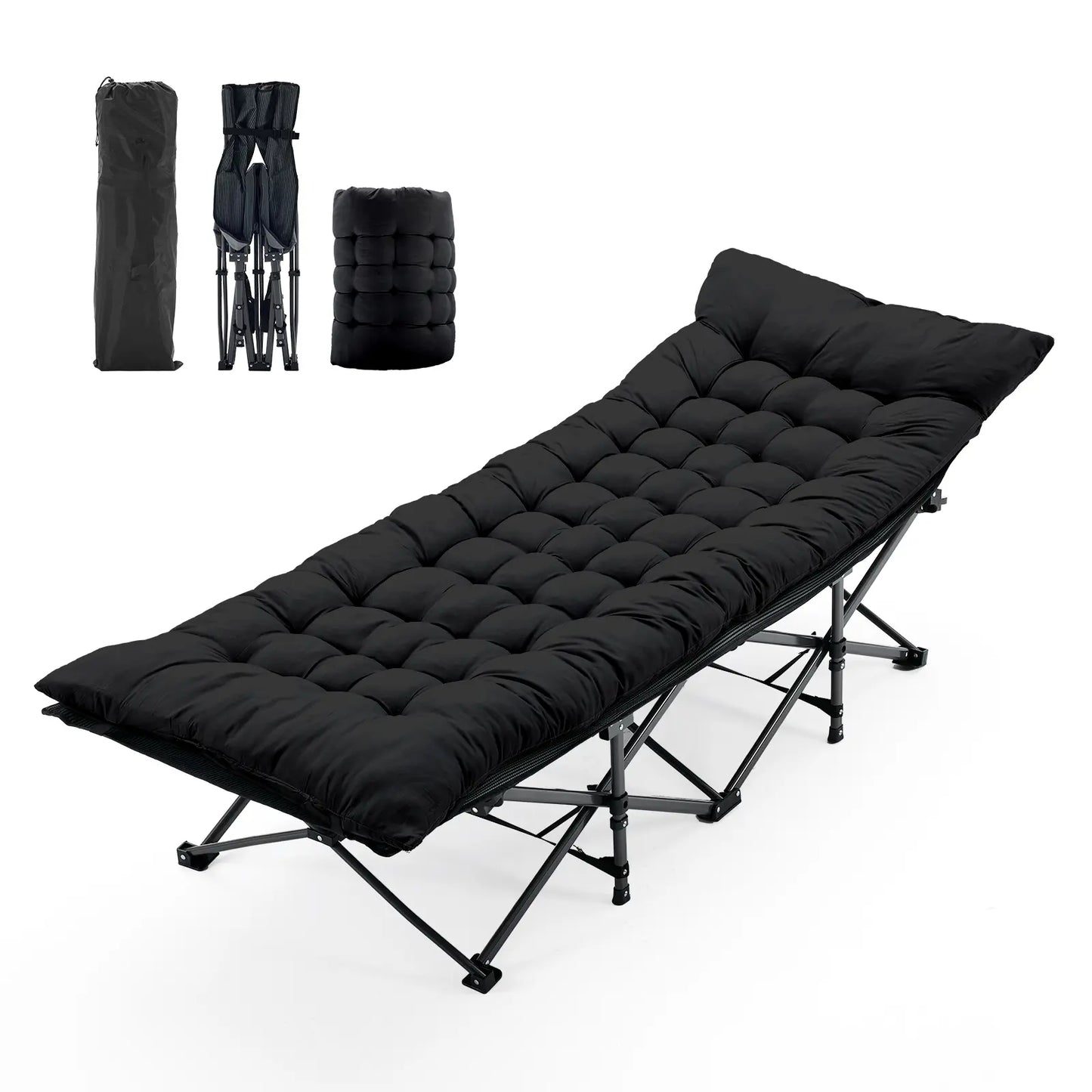 Sweetcrispy Folding Camping Cot with Mattress, Adjustable Outdoor Sleeping Bed