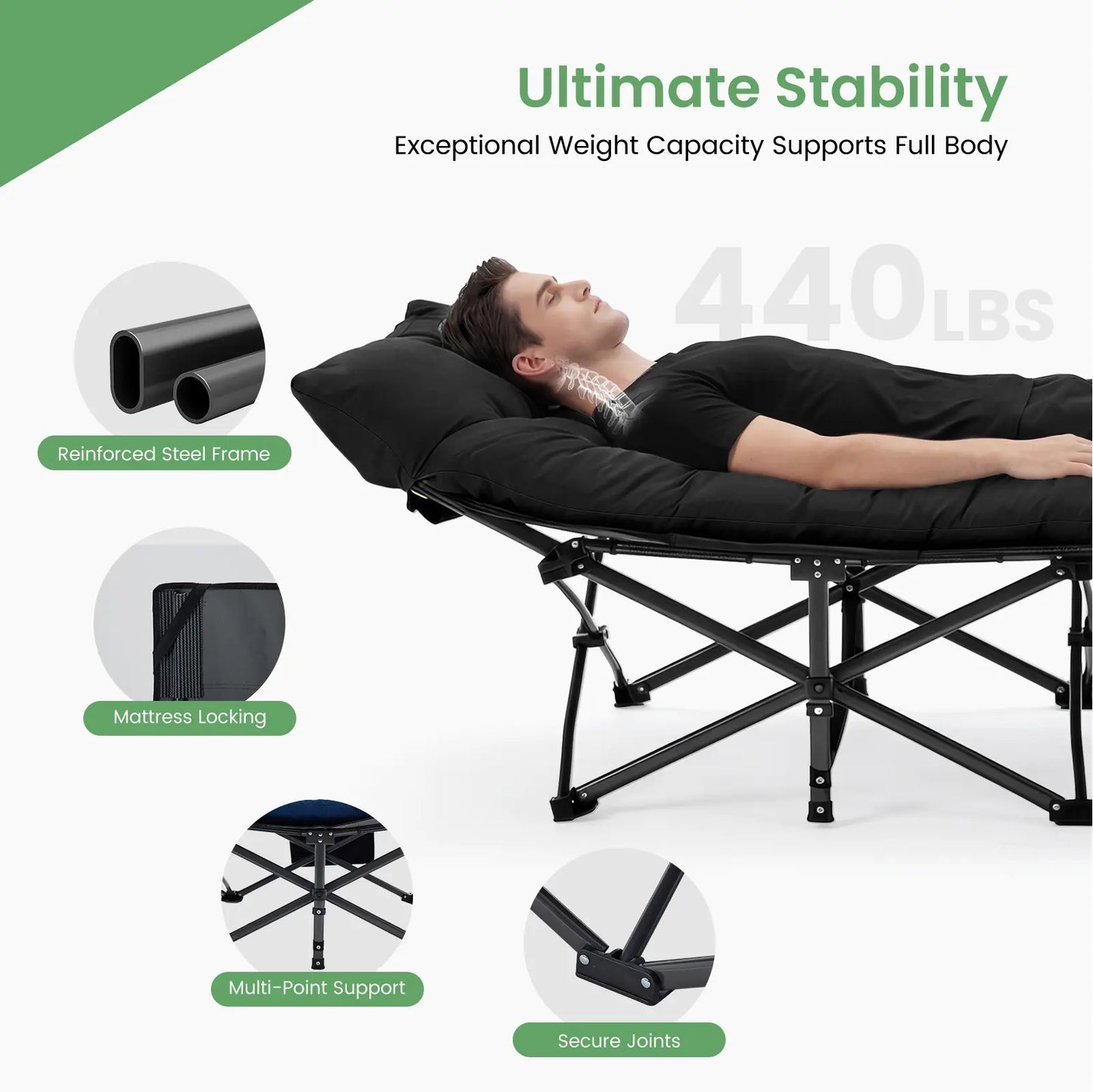 Sweetcrispy Folding Camping Cot with Mattress, Adjustable Outdoor Sleeping Bed