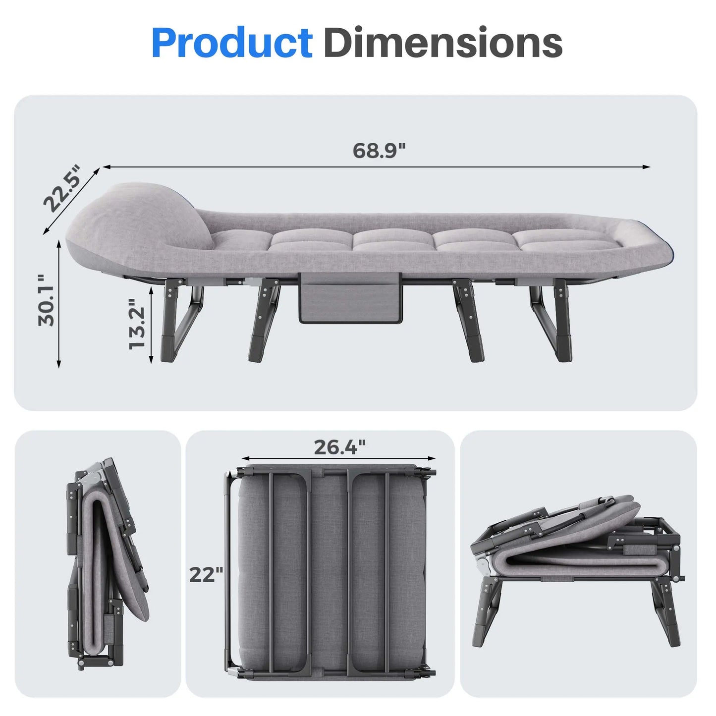 Sweetcrispy Folding Camping Cot with Mattress, Adjustable Outdoor Sleeping Bed