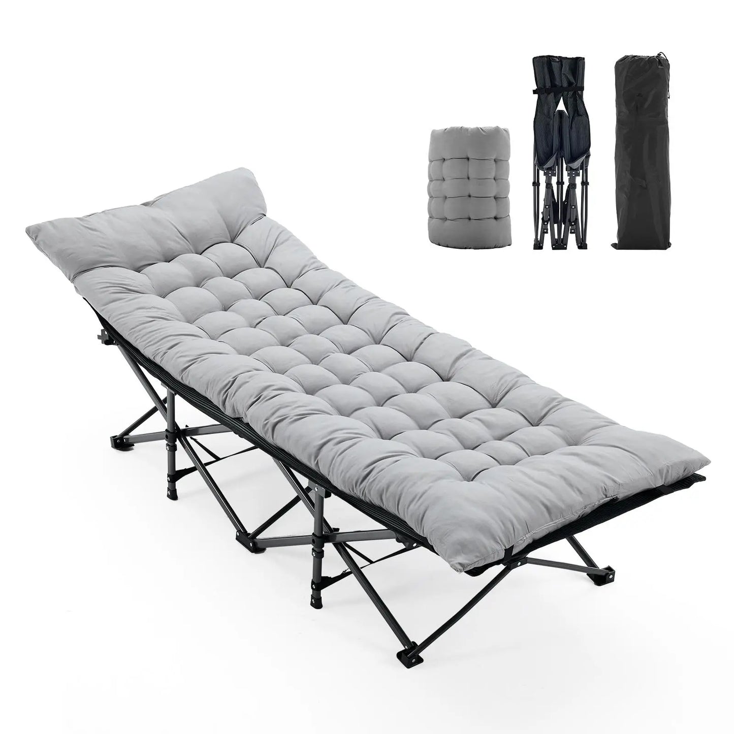 Sweetcrispy Folding Camping Cot with Mattress, Adjustable Outdoor Sleeping Bed